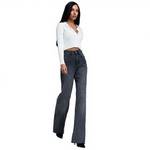 En gros Jeans écologiques à imprimé léopard taille haute pour femmes, style mode, coupe ample et droite, pantalon large - Product Image 2