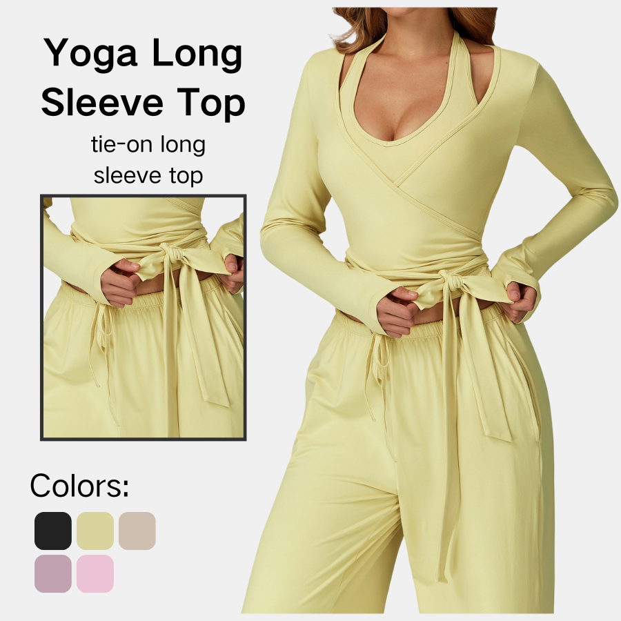 Womens Yoga Wrap Tie on Long Sleeve Top Cropped Cardigan Overlay Fitness Workout Jacket Activewear Cross Neck Hollow