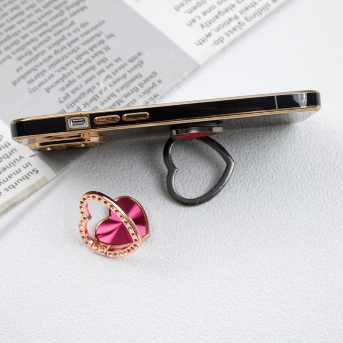 Ksadiye Supporto Per Cellulare A Cuore: Impugnatura Pieghevole In Vetro Per Smartphone E Tablet, Nero/Viola - 2