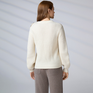 Wholesale OEM ODM Winter <b>Jumper</b> Casual Long Sleeve <b>Pullover</b> Knitwear Women Waffle Knit Crewneck Wool Sweater - Product Image 6