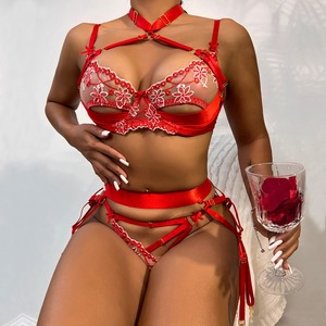 Nuovo Arrivo <span class=keywords><strong>Vendita</strong></span> all'Ingrosso Set di Lingerie Sexy da Donna in 3 Pezzi con Ricamo Floreale in Pizzo e <span class=keywords><strong>Reggicalze</strong></span> - Product Image 3