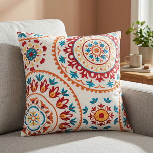 Funda de cojín de algodón bordado Suzani bohemio personalizado último diseño patrón floral para el hogar Hotel Hospital uso forma cuadrada - Product Image 3