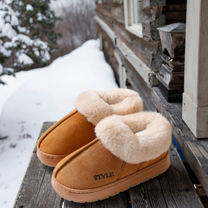 Nuove Pantofole in Camoscio e Cotone Foderato in Pelliccia, Calde Scarpe <span class=keywords><strong>con</strong></span> Tacco per Cura Post-Parto, Stivali da Neve Antiscivolo in EVA per Donne - Product Image 2