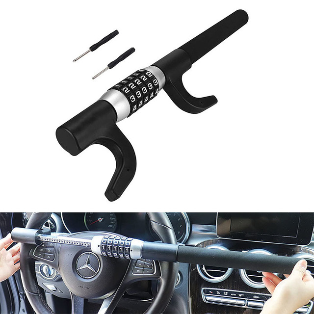 Car Interior Accessories Steering Wheel Lock Adjustable Universal Anti-theft Password Lock Steel Double Hook Safety Tool