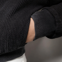Sweat à capuche réversible personnalisé en maille gaufrée effet vieilli pour homme, en coton épais noir délavé avec fermeture éclair métallique, style streetwear
