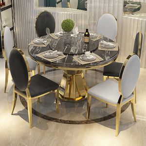 BILIDO Restaurant <b>Table</b> and Chair <b>Set</b> New Modern Design Kitchen Furniture Sintered Stone Metal Base <b>Round</b> <b>Dining</b> - Product Image 3
