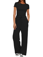 Ensemble 2 pièces décontracté pour femme GX24043, t-shirt à manches courtes et col rond et pantalon, collection printemps-automne