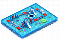 Parc aquatique gonflable avec parcours d'obstacles flottants, toboggans, jeux d'escalade pour enfants et adultes, parc aquatique extérieur