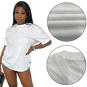 T-Shirt da Donna Estate 2025 Casual a Maniche Corte con Scollo a Barca e Girocollo Tinta Unita in Cotone - Product Image 2