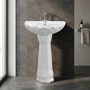 Rustic Red Oval Ceramic Wash <b>Basin</b> with Full Pedestal Designer Lavabo Sink for Modern Hotel Bathroom - Product Image 4
