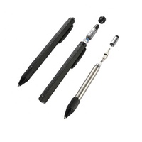 Stylo multifonctionnel en métal noir 6 en 1, stylo à bille, niveau, tournevis, règle graduée, stylo pour ingénieur technique, cadeau pour papa