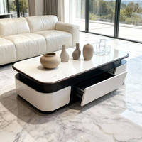 Table basse carrée minimaliste en pierre microfibre style italien et meuble TV combiné pour salon, nouveau style 2026 avec tiroir de rangement
