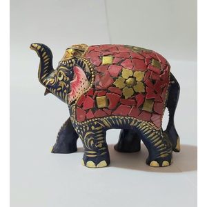 PARIJAT ARTESANÍA Bellamente hecho a mano Estatua de elefante recortada de madera Escultura colorida Origen DE LA India 4x1,5x3 pulgadas 7 - Product Image 5