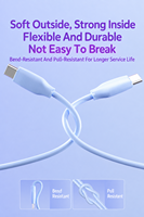 Câble USB C 60W PD à charge rapide, cordon de données en silicone liquide souple avec conducteurs en cuivre pour téléphones, tablettes, ordinateurs portables