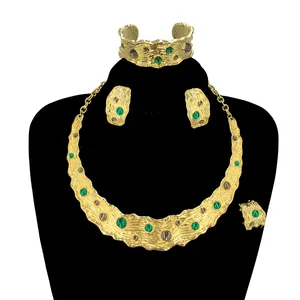 Costume africain de dubaï plaqué or 24k, ensembles de bijoux de mariage de luxe, ensembles de bijoux en or 18k italien FHK13486