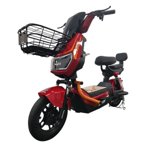 Bicicleta Eléctrica Urbana Roja con Motor Trasero, Doble Suspensión, Plataforma para Pies, Batería y Cesta - Product Image 4