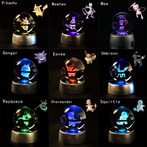 Lampe de nuit 3D <span class=keywords><strong>Pikachu</strong></span> Mewtwo Mew Gengar <span class=keywords><strong>avec</strong></span> base pour boule de cristal, figurine <span class=keywords><strong>Pokeball</strong></span> en verre, cadeau d'anniversaire japonais - Product Image 2
