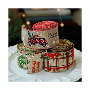 Cinta de Navidad de Lino Decorativa con Lazo, Adornos Navideños para Interiores, Accesorios con Diseño de Copo de Nieve, Decoración Navideña - Product Image 2