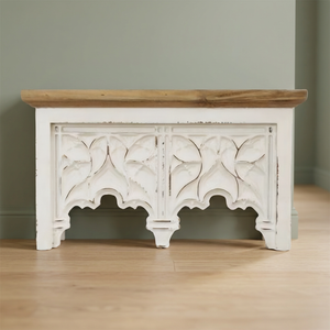INNOVA Home Rustic Antique Distressed White Carved MDF <b>Wood</b> Floating Artistic Vertical Design Wall Mounted Detachable <b>Shelves</b> - Product Image 3