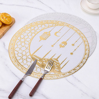 Set de table rond en PVC de 38 cm avec motif de lune, mosquée, étoile, lanterne, Ramadan Kareem, Eid Mubarak, lavable, islamique, musulman