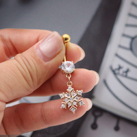 Xinfocus 2026 Nouvelle conception de anneaux de nombril en forme de flocon de neige, acier inoxydable, piercing de nombril plaqué or, bijoux pour femmes et hommes