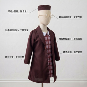 Disfraz de actuación para niños Rosa, vestido a cuadros con abrigo y sombrero para fiesta en el escenario, talla 7838 - Product Image 2