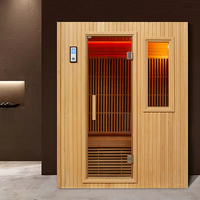 Sauna Infrarroja para 1-2 Personas, Sauna de Madera de Hemlock Canadiense, Bajo EMF, Sauna Interior con Panel de Control Computarizado y Luz de Colores
