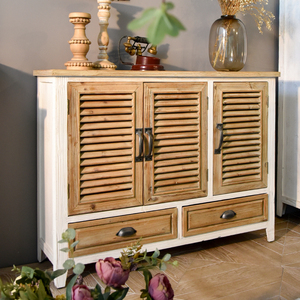 Home <b>Rustic</b> Louvered Wood 2 Drawer <b>Cabinet</b> Classical Vintage Antique Style Accent Furniture <b>Cabinet</b> - Product Image 4