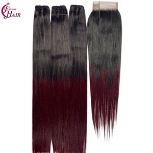 FH, оптовая продажа, прямые Пряди 10A, вьетнамские Remy 99j красные <span class=keywords><strong>3</strong></span> пряди с застежкой 4x4, набор для наращивания натуральных волос - Product Image 1