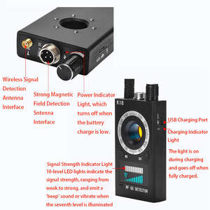 공장 가격 K18 플라스틱 보안 장치 숨겨진 카메라 감지기 호텔 GSM <span class=keywords><strong>GPS</strong></span> <span class=keywords><strong>RF</strong></span> 신호 감지기 안티 스파이 버그 스캐너 - Product Image 6