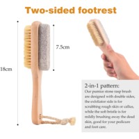 Brosse à pédicure double face en sisal naturel et pierre ponce, avec manche long en bois, pour exfolier les peaux dures
