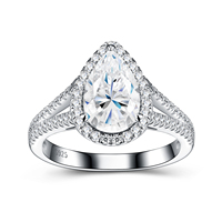 Bague en argent sterling S925 avec moissanite taille poire, halo et pavé, pour femme