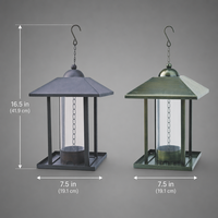 Mangeoire à oiseaux carrée avec tube à graines transparent en plastique/PVC, base à chaîne pour suspension au toit, plateau, décoration extérieure pour jardin et cour, style antique
