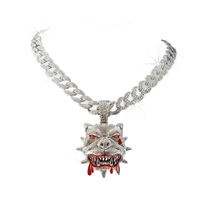 Collar con Colgante de Cabeza de Bulldog con Incrustaciones de Diamantes de Imitación para Hombre, Cadena Cubana de Aleación de Zinc, Color Oro y Plata, Joyería Hip Hop, Accesorios de Moda