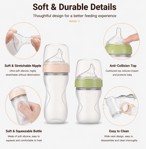 Bouteille d'alimentation en silicone pour nouveau-né sans BPA, <span class=keywords><strong>biberon</strong></span> souple à presser pour bébé, anti-colique, col large, <span class=keywords><strong>biberon</strong></span> pour nourrissons, OEM ODM personnalisé - Product Image 2