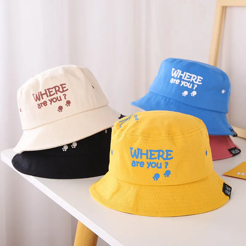 Bucket Hat Kids 2022 Manufacturer Custom Embroidery Kids Girl Cotton Sun Fisherman Hat Baby Bucket Hat