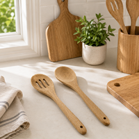 Cuillère en bois d'acacia personnalisée avec logo, cuillère de cuisine en bois massif naturel, vente en gros