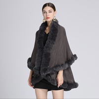 801 #   Nouvelle Collection : Cape Châle en Tricot Grande Taille pour Femme avec Col en Fausse Fourrure de Lapin Rex – Modèle Ample et Tendance