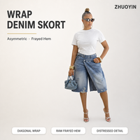 Jupe en jean délavé unie à volants et cordon de serrage pour femme, taille haute, coupe trapèze, anti-dérapante, coupe-vent, Printemps/Été/Automne