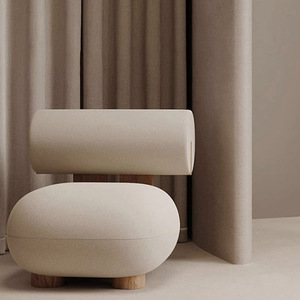 Poltrona Singola Multifunzionale in Legno Massello Stile Crema, Design Wabi-sabi Mid-Century Moderno, con Schienale Imbottito in Lana d'Agnello per Soggiorno - Product Image 4