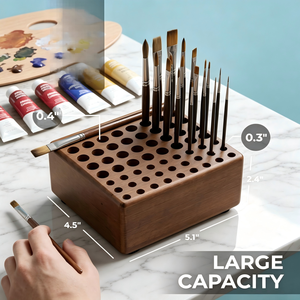 Portalápices para Escritorio, Soporte de Madera para Pinceles, Organizador de Escritorio con 59 Orificios y Ranura de Reposo - Product Image 3