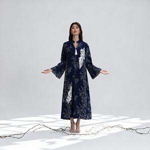 Abaya élégante et luxueuse en polyester avec strass thermocollants pour femmes musulmanes, robe sur mesure - Product Image 4