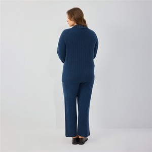 Custom Women Autumn <strong>Clothes</strong> 2026 Blue Rib-Knit Elastic Waist Wide-Leg <strong>Pants</strong> Regular Fit Casual Loungewear with Deep Pockets - Product Image 5