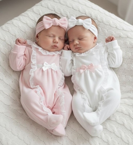 Conjunto de Mameluco para Bebés Gemelos Recién Nacidos, Azul Claro y Blanco, Mameluco con Pies y Diadema, Pijama de Terciopelo Suave para Bebés <span class=keywords><strong>Niñas</strong></span> - Product Image 3
