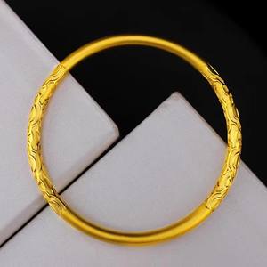 Bracelet Ancien Motif Tangcao <span class=keywords><strong>Mots</strong></span> Porte-Bonheur Solide <span class=keywords><strong>à</strong></span> Boucle Fermée Cercle Fin Jaune Jumeau pour Femme - Product Image 5