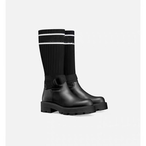 Black Mid-Calf Chelsea <b>Boots</b> Genuine Leather Round Toe Buckle Strap Waterproof Rubber Outsole All Seasons Solid Color - Product Image 1