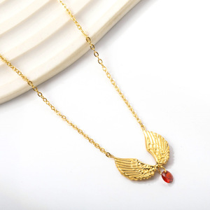 Collier en diamant rouge ailé en alliage de zinc, chaîne de clavicule, bijoux cadeau pour femmes - Product Image 3
