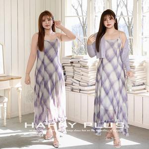 รันฉีชุดเดรสแม็กซี่ลายสก๊อตสีม่วงสายเดี่ยวไม่สมมาตรเอวธรรมชาติสวมใส่สบายๆทุกวันหญิง N9225 - Product Image 3