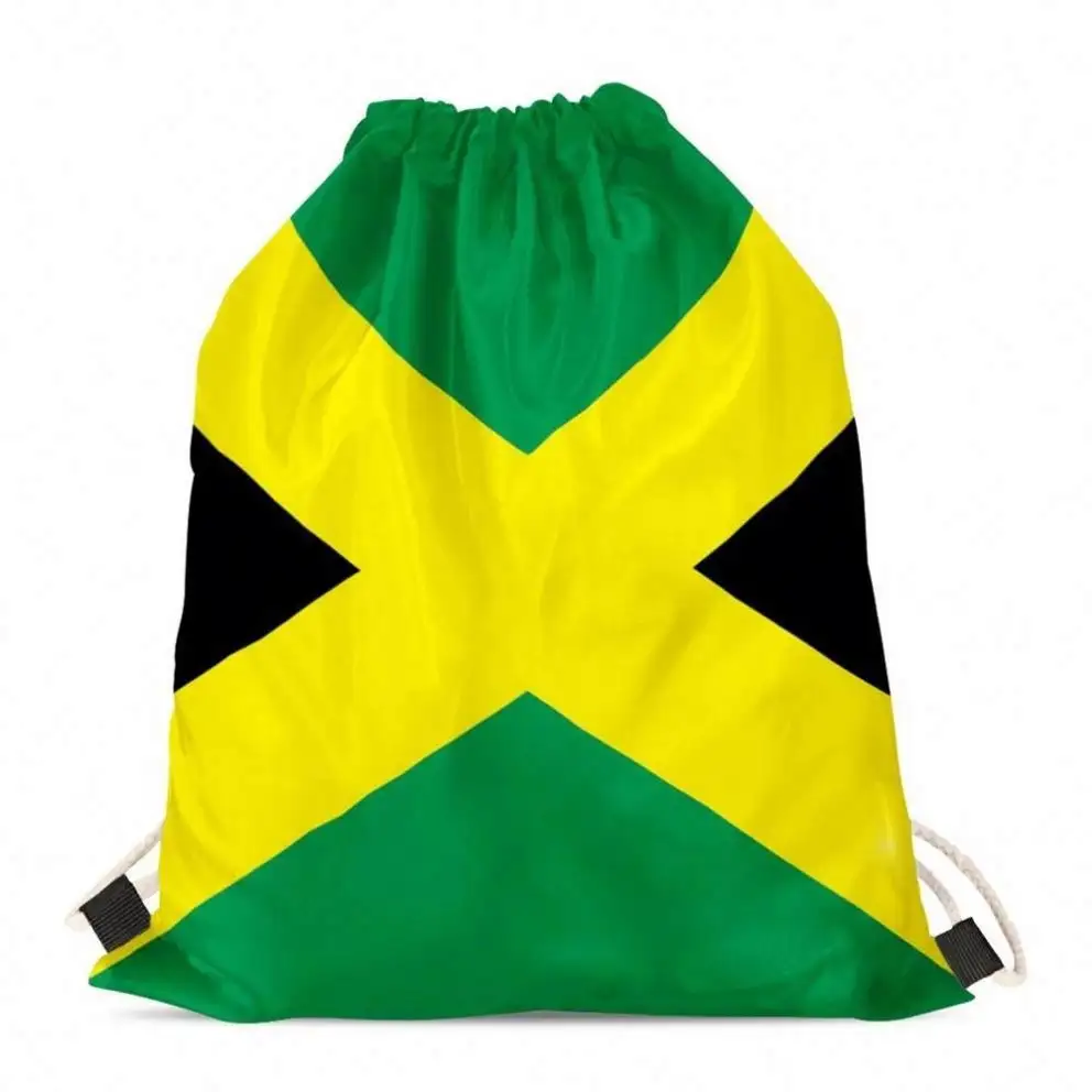 POD OEM Hersteller Jamaika Fahnen Druck Sport Rucksack Kinder Outdoor Reise Schwimmen Klettern String Taschen für Schuhe