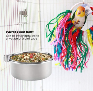 Copos de alimentação de papagaio, aves, prato de comida, aço inoxidável, alimentadores, gaiola de água, com braçadeira, suporte para baratas - Product Image 2